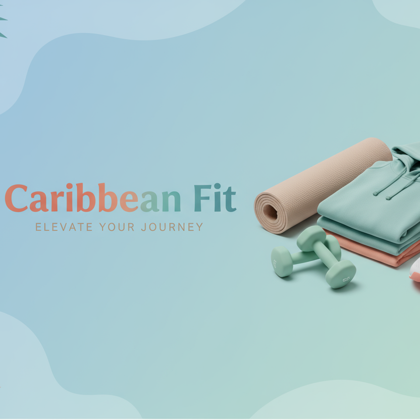 genera una imagen de portada para mi tienda online deportiva  y fitnnes, la tienda se llama caribbean fit y quiero que tenga colores suaves y unisex